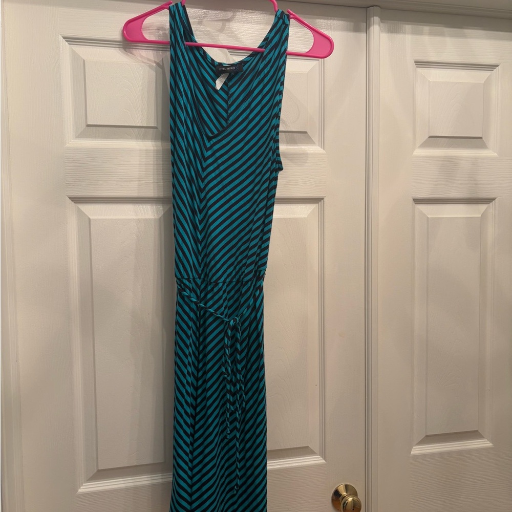 Level 8 Teal and Black Striped Sleeveless Dress, Size XL